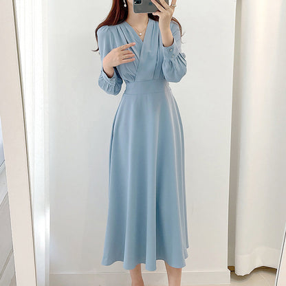 Elegant Light And Familiar V-neck Waist Puff Sleeve Dress