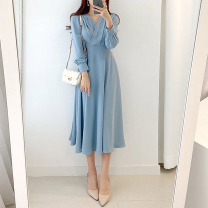 Elegant Light And Familiar V-neck Waist Puff Sleeve Dress