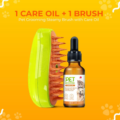 SteamCarePro™ Pet Grooming Steamy Brush with Care Oil [Veterinarian-Approved]