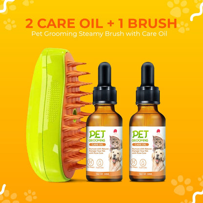 SteamCarePro™ Pet Grooming Steamy Brush with Care Oil [Veterinarian-Approved]